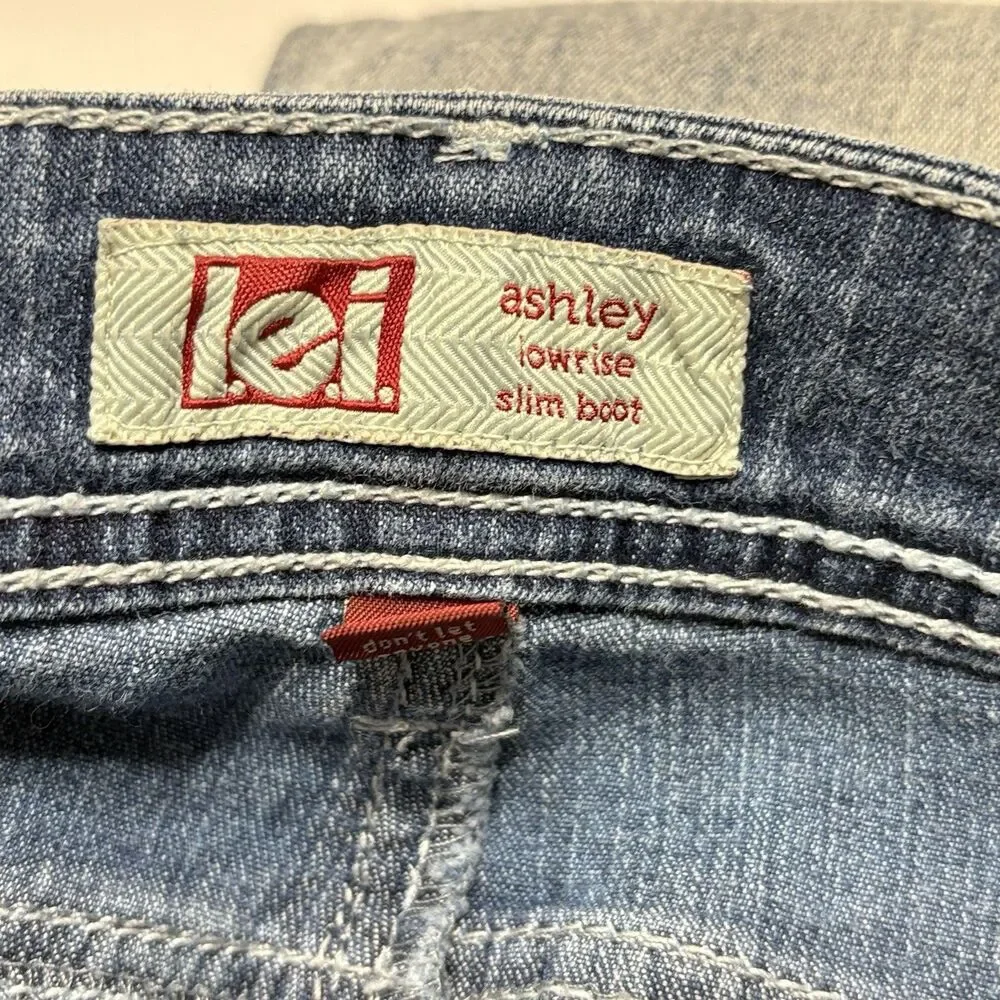 VINTAGE L.E.I Jeans Women’s 5 Ashley Low Rise Boot Flared Faded Y2K 30x32 Bling